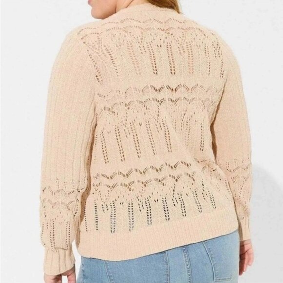 Torrid Tan Neutral Cream Pointelle Cardigan V-Neck Sweater 2X NWT Brand New - Picture 2 of 14